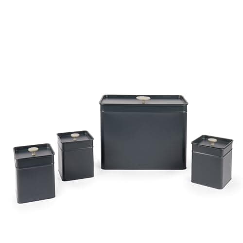 Image of Salter Marino Storage Canister Set – 4-Piece Kitchen Containers, Bread Bin/Tea/Coffee/Sugar Tin, Square Countertop Organiser Caddy Boxes, Easy Clean, Keep Food Fresh, Blue Grey