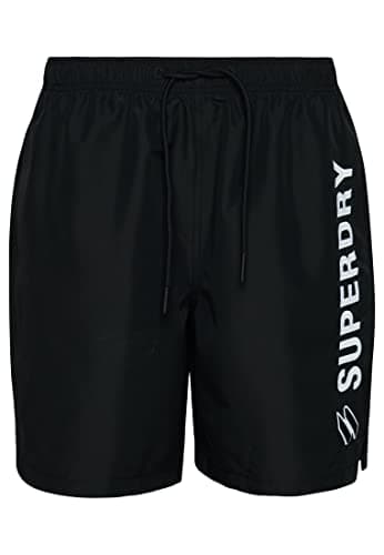 Image of Superdry Mens Code APPLQUE 19INCH Swim Short W2 - Swim Shorts, Black, Medium