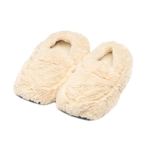 Image of Warmies Microwavable Slippers, Heatable Ladies Slippers with French Dried Lavender, Soothing Warmth and Comfort, One Size Cream Colour