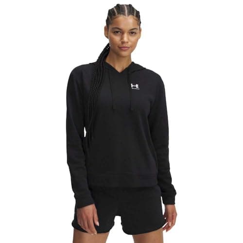 Image of Under Armour Women's Rival Terry Hoodie, Super-Soft French Terry Women's Hoodie, Moisture-Wicking Ladies Hoodie for Training Black / / White