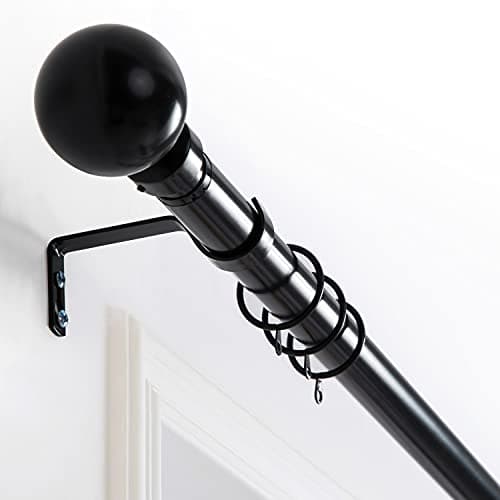 Image of Oxford Homeware Curtain Poles Metal Extendable - Durable Plain Ball Curtain Pole Set Includes Finials, Rings, Brackets & Fittings (Matte Black, 120-210 Cm, 48 Inches to 83 Inches)