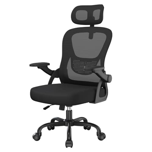Image of naspaluro Office Desk Ergonomic Chair with Flip-up Armrests/Headrest/Back Support Comfy Computer Small Heavy Duty Swivel Chairs for Home Office Comfortable Black Study Work Mesh PC Chairs & Stools
