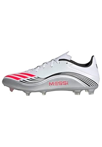 Image of adidas Unisex F50 Messi League Firm Ground/Multi Ground Football Boots, Cloud White/Lucid Red/Silver Metallic, 11 UK
