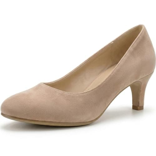 Image of Ladies Womens Low Kitten Heel Work Court Evening Girls Shoes Pumps Size 3-12 (6 UK, Nude Suede)