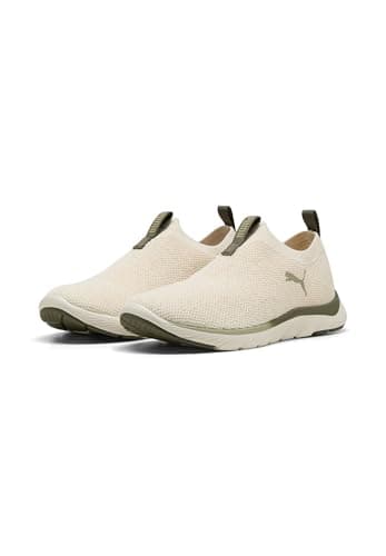 Image of PUMA Women's Softride Remi Slip-on Knit Running Shoes, Warm White-Dark Loden-Lux Army, 3.5 UK