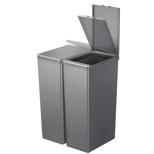 Image of EKO Morandi Twin Pack (2 x 30L) Kitchen Bin with Touch-Top Lids, Plastic Double Bins with Recycling Stickers and Easy-Clean Finish, for Home or Office, Dark Grey