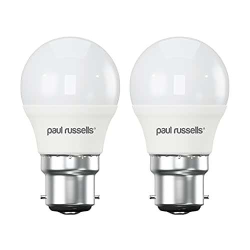 Image of paul russells LED Light Bayonet Cap B22, 40w Equivalent, 4.9W 470 Lumens LED Bulbs, 2700K Bright Warm White, Mini Globe Frosted G45 BC Golf Ball Energy Saving (Not Dimmable) Lightbulbs, 2 Pack