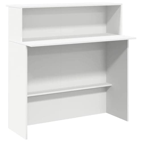 Image of vidaXL Reception Desk - Modern White Counter/Table with Shelving/Storage - Engineered Wood for Office/Salon/Clinic 100x50x103.5 cm