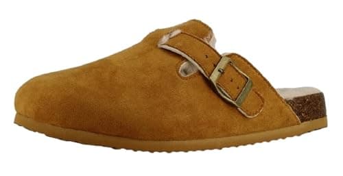 Image of Les Arlesiennes Womens Fur Lined Clogs Fashion Soft Comfort Casual Slip On Buckle House Shoes (Light Brown, UK Footwear Size System, Adult, Women, Numeric, Medium, 6.5)