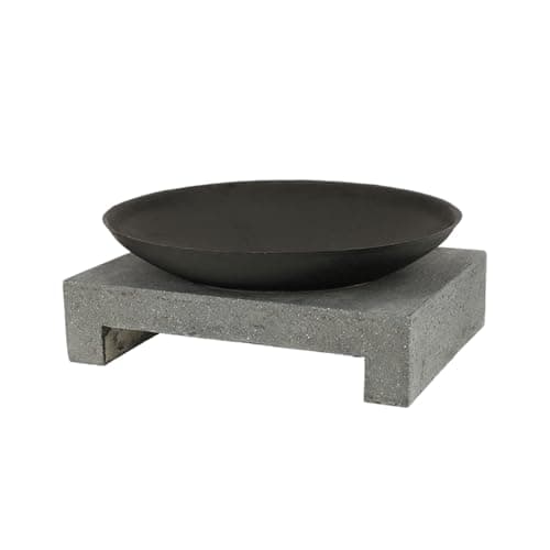 Image of Esschert Design Granito Fire Bowl with Rectangular Base, Black, 59 x 59 x 23 cm, FF135