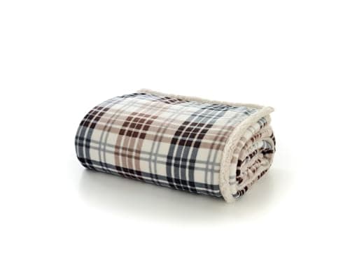 Image of Deyongs Balwin Tartan Throw Navy & Choco 140x180CM – Cosy Reversible Sherpa Fleece Throw Blanket, Super Soft & Warm Sofa/Bed Blanket, Machine Washable, Fast Drying, Lightweight Winter Comfor