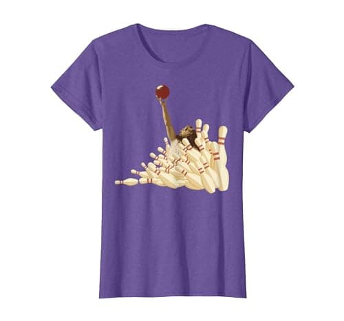 Image of The Big Lebowski Bowling Pins Portrait T-Shirt, Women, Purple Heather, XX-Large