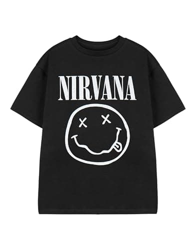 Image of Nirvana Kids T-Shirt | Boys & Girls Short Sleeve Graphic Tee in Black | Classic Grunge Distressed Band Logo Print Apparel Top | Vintage Rock Band Merchandise Gift