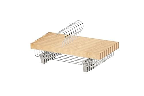 Image of Amazon Basics Wooden Hangers With Clips, 10-Pack, 36 cm, Natural