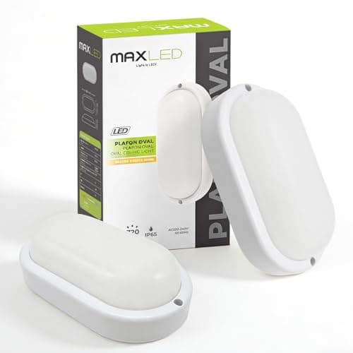 Image of Maxled Light is Led! 2Pack 8W Bulkhead Lights Outdoor 720LM Oval LED Outside Wall Lights Warm White 3000K Ip65 Wall Mount Outdoor Wall Light for Bathroom Hallway Office Corridor Utility Garden Patio