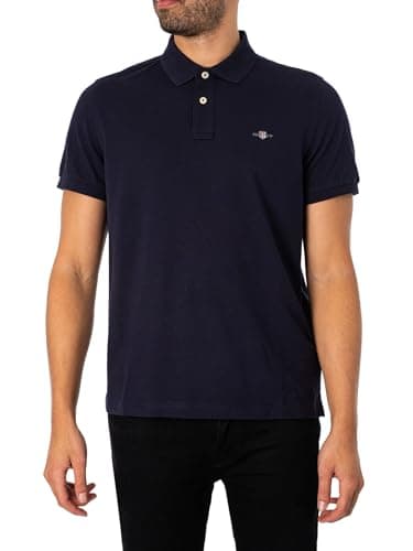 Image of GANT Mens Shield Short Sleeve Pique Polo Shirt Navy S