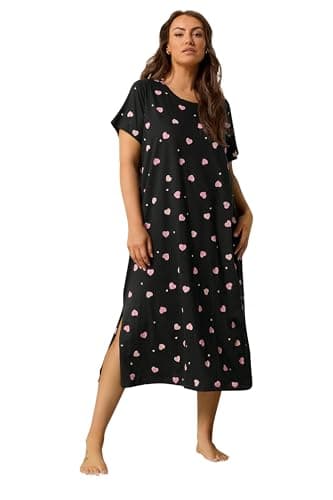 Image of Yours Curve Heart Midaxi Nightdress - Women's - Plus Size Curve Black