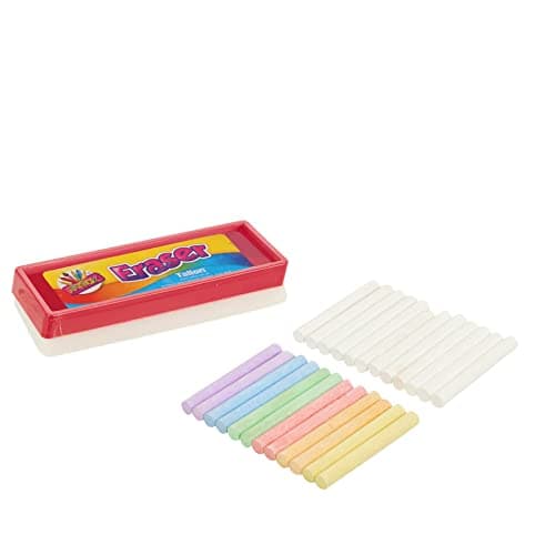 Image of JMS we create smile Kids Coloured & White Long sticks Jumbo Pavement Back Boards Sidewalk Bulk Children Washable Non Toxic-Hopscotch Chalks (24 Chalk Sticks & Eraser Set)