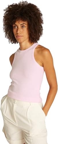 Image of Tommy Hilfiger Women’s Slim Rib Stretch Tank Top, Pink (Light Pink), S
