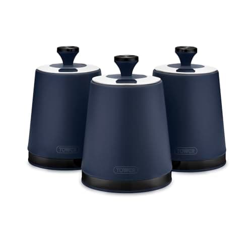 Image of Tower Sera Set of 3 Canisters Midnight Blue with Smoked Trims, Stainless Steel