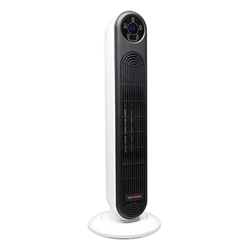 Image of StayWarm 2000w Oscillating PTC Ceramic Tower Fan Heater with remote control, 2 Heat Settings, Cool Blow, 12 hr Timer, Digital Touch Screen, Tip-Over Switch - White- Black - F2252WH