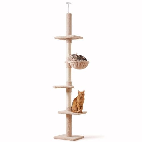 Image of PawHut Floor to Ceiling Cat Tree for Indoor Cats 5-Tier Kitty Tower Beige