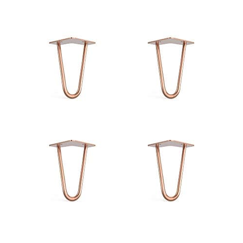 Image of 4 x Hairpin Legs with Floor Protector Feet & Screws - 15cm 2 Rod / 10mm, Rose Gold Copper