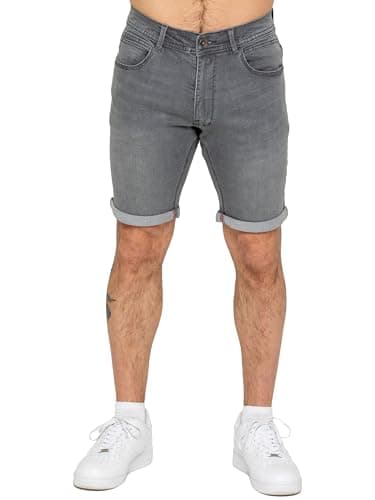 Image of 989Zé ENZO Mens Stretch Denim Shorts Above Knee Roll Up Summer Half Pant Jeans Bottoms EZS648 Shorts Gry 32