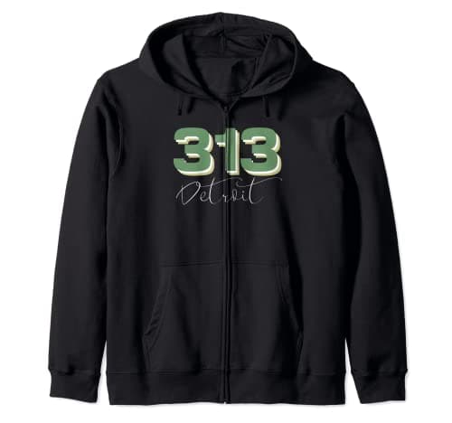 Image of 313 Detroit Michigan Area Code Stacked Script Zip Hoodie