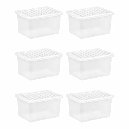 Image of (Set of 6) 25L Litre Crystal Clear Transparent Plastic Storage Box With Lid Storage Container Stackable & Nestable Container Great For Living Room Shoes Toys Garage Office Home & Kitchen