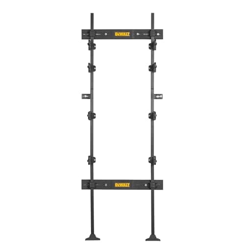 Image of Modular DeWalt racking system fits all ToughSystem boxes, supports up to 200kg, and offers easy self-assembly for customizable workshop storage.