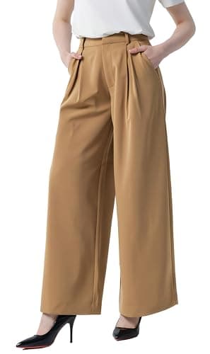 Image of Tronjori Women High Waist Casual Wide Leg Long Palazzo Pants Trousers Regular Size(XS,Brown Sugar)