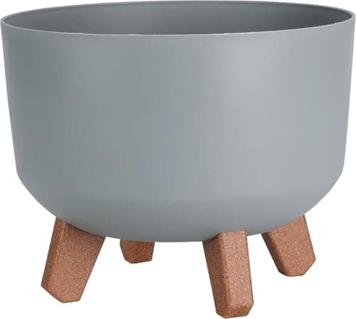 Image of Muddy Hands Decorative Plant Pot with Legs Indoor Home Outdoor Garden Round Flower Planter Stand Holder Cover (Grey, Ø 24cm)