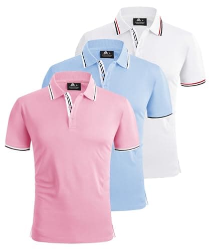 Image of ZITY 3 Pack Mens Polo Shirts Short Sleeve Golf Polo Shirts for Men Adult Outdoor Breathable T Shirt Work Multipack Tee Sports Tennis Tops Pink+Sky Blue+White 3XL