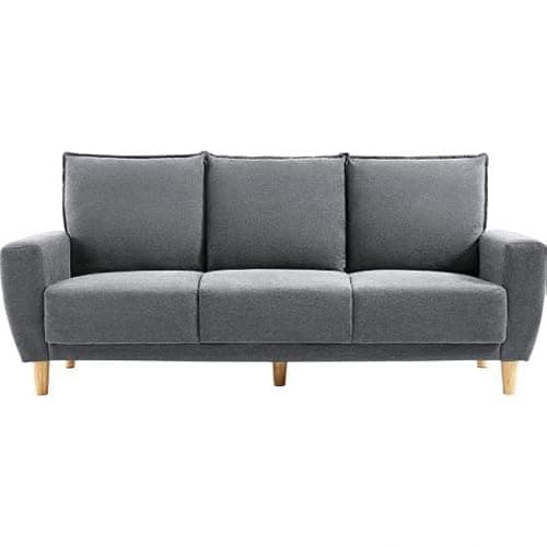 Image of Modern 3-Seater Sofa with Wooden Legs, Grey Fabric Upholstery,