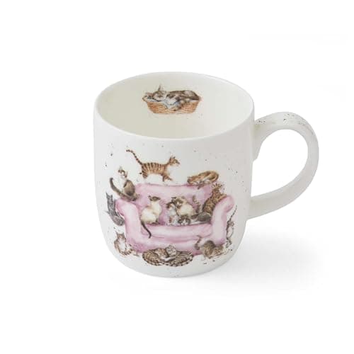 Image of Royal Worcester x Wrendale Designs Coffee Mug - Touch of Pink Cattitude Design, Fine Bone China, Lightweight, Dishwasher & Microwave Safe, Suitable for Daily Tea & Coffee