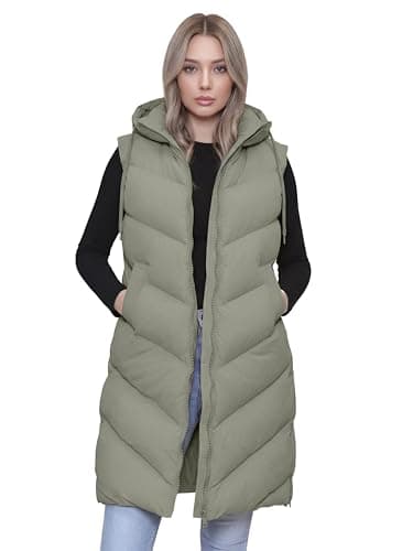 Image of Love My Fashions Women’s Puffer Gilet – Longline Padded Body Warmer for Women UK Sleeveless Hooded Gilet Quilted Winter Waistcoat Coat for Ladies