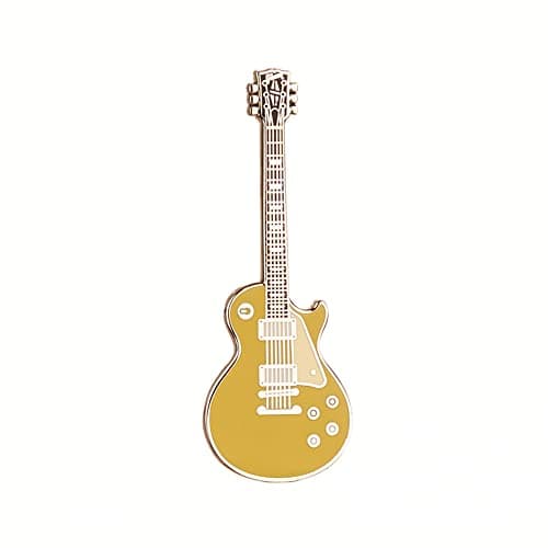 Image of Enamel Guitar Pin Badge by Geepins | Stunning Miniature Les Paul Gold-top Brooch | 52 mm Length | Wear on Backpack, Shirt, Jacket, Lapel, Hat, or Tie | Presented in a Guitar Case Gift Box