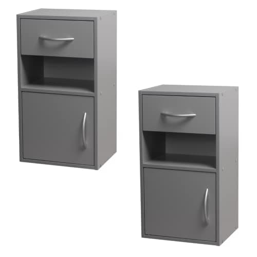 Image of URBNLIVING Set Of 2 Wooden Bedroom Bedside Cabinet Nightstand Side Table w/1 Door 1 Drawer (Gray)