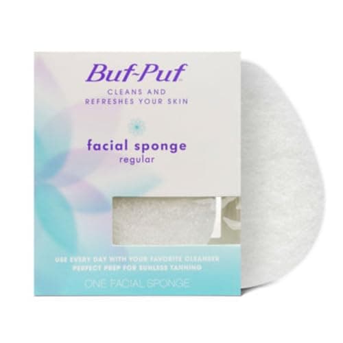 Image of Buf-Puf Regular Facial Sponge, Dermatologist Developed, Removes Deep Down Dirt & Makeup that Causes Breakouts and Blackheads, Reusable, Exfoliating, White, 1 Count