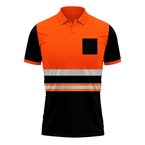 Image of Mens New Hi Vis High Visibility Safety Work Wear Short Sleeve 2 Tone Contrast Polo Shirts Top S-2XL Orange Black