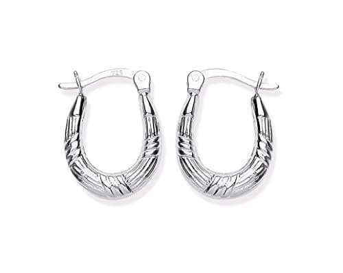 Image of Sterling Silver Oval Creole Earrings - Patterned Hoop