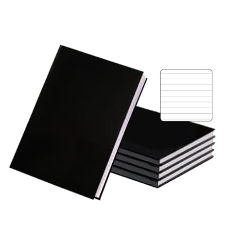 Image of Janrax Pack of 5 A5 160 Pages 8mm Ruled Charcoal Black Casebound Notebooks