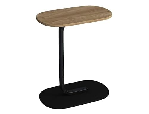 Image of URBNLIVING C Shaped Oval Side End Wood & Metal Table for Bedside, Couch, Sofa, Perfect for Living Room, Bedroom, Office - Compact Multi-Functional Design