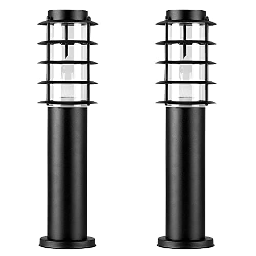 Image of MiniSun | Pair of Modern IP44 Rated Outdoor Black Stainless Steel Bollard Lantern Light Posts | Outdoor Lights & Home/Garden Improvements Essential | | Mains Wired