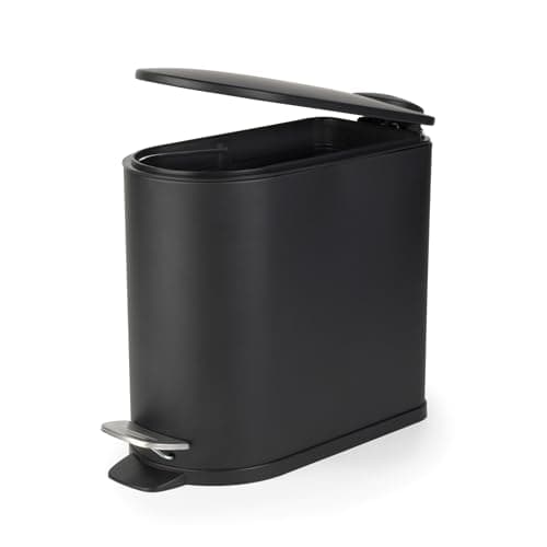 Image of Beldray Bathroom Pedal Bin – 5 Litre Small Toilet Bin, Soft Closing Lid, D-Shaped Sanitary Waste Bin for Bedroom, Office, Kitchen, Powder-Coated Finish, Space-Saving, Black