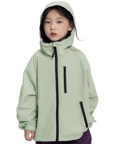 Image of Rolanko Girls Waterproof Hooded Jacket Lightweight Raincoat Windbreaker Outwear Rain Jackets for Kids Boys 7-14 Years, Green, Size: 160/11-12 Years