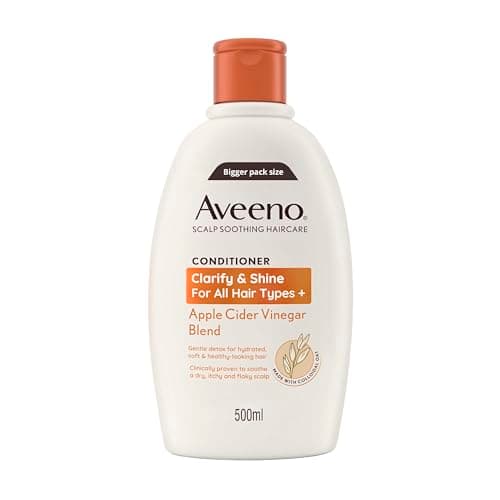 Image of Aveeno Scalp Soothing Haircare Clarify & Shine Conditioner, Apple Cider Vinegar Blend, for All Hair Types, Soothes Dry, Itchy & Flaky Scalp, Clinically Proven, Sulfate Free, 500ml