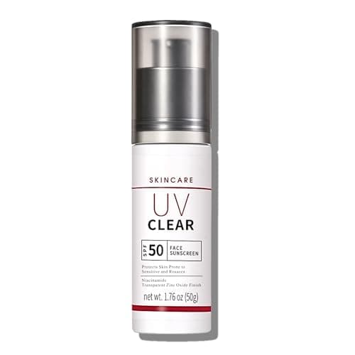 Image of Mineral Sunscreen SPF 50 Face, Zinc Oxide Sunscreen for Acne Prone Skin Sensitive Skin, Soothing Sun Cream SPF 50, UV Clear Broad-Spectrum, Lightweight, Non-Greasy, 50ml