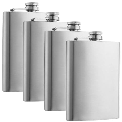Image of LDHHYH 4PCS 7oz Hip Flask, Stainless Steel Hip Flasks for Men Women, Portable Pocket Flagon Whisky Hip Flask, Leak-Proof Alcohol Flask for Climbing Camping Barbecue Party, Silver